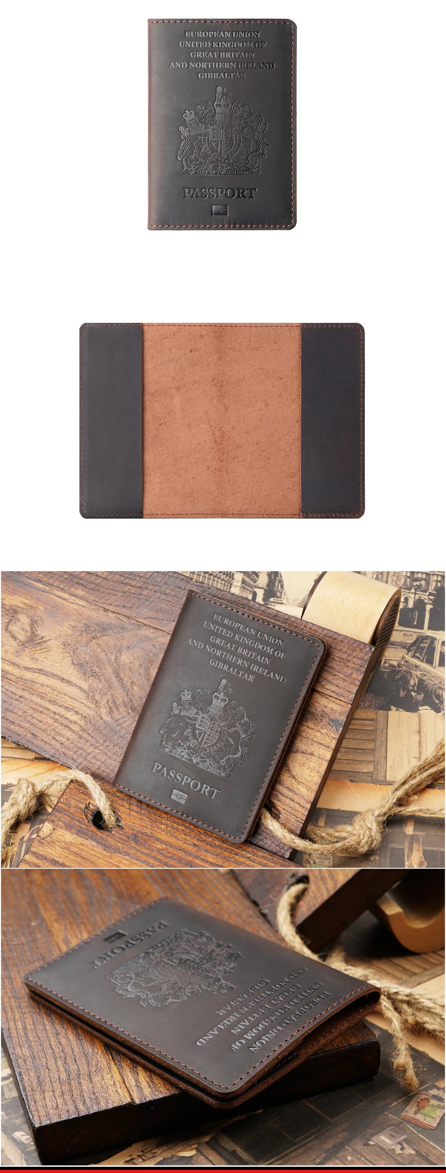 Genuine Leather old style British Passport Cover Travel Passport Case Men Retro Cover on The Passport