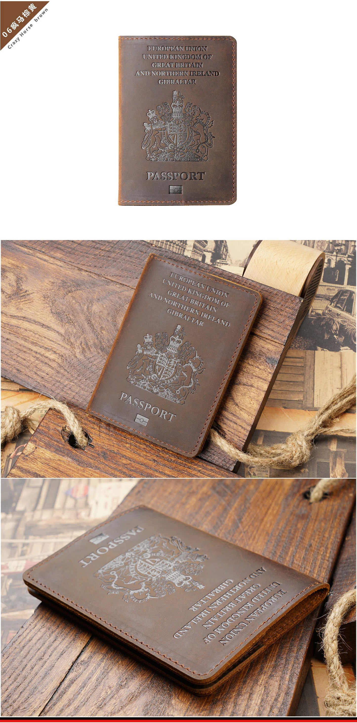 Genuine Leather old style British Passport Cover Travel Passport Case Men Retro Cover on The Passport